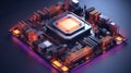 3d rendering of cpu in circuit board. Computer technology concept. Royalty Free Stock Photo