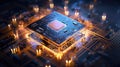 3d rendering of cpu in circuit board. Computer technology concept. Royalty Free Stock Photo