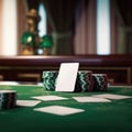 Ai generated. Deck of Playing cards mockup of playing cards on green casino table. Playing card with poker chips