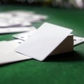 Ai generated. Deck of Playing cards mockup of playing cards on green casino table. Playing card with poker chips