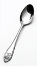 Decorative silver spoon with intricate detailing on a white background. Royalty Free Stock Photo