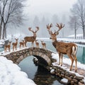 deer in snow near a lake Royalty Free Stock Photo