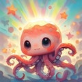 delightful depiction of a playful octopus japanese cute manga style by AI generated