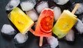 Fruit ice cream popsicles with orange, lemon, grapefruit and ice cubes Ai generated Royalty Free Stock Photo