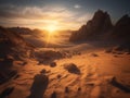 AI generated desert landscape illuminated by the warm sun in sky