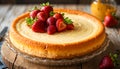 Classic Strawberry Cheesecake On Rustic Table With Creamy Texture Royalty Free Stock Photo