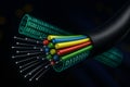 AI generated detailed fiber optic cable with multicolor channels glowing binary code layers and illuminated strands symbolizing Royalty Free Stock Photo