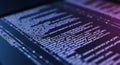 Close-up of Computer Screen Displaying Blue and Magenta Programming Code in Dark Mode Royalty Free Stock Photo