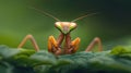 AI-generated Praying Mantis Macro Portrait Green Background Royalty Free Stock Photo