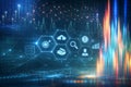 AI generated digital analytics platform with connected data networks real time graphs cloud systems and intelligent insights for Royalty Free Stock Photo