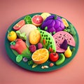 Hyperrealistic Fruit and Vegetable Plate, Made with Generative AI