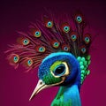AI-generated digital art of a portrait of a blue peacock