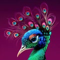 AI-generated digital art of a portrait of a blue peacock