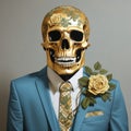 AI Generated digital Artwork of beautiful and happy golden skull Royalty Free Stock Photo