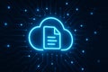 AI generated digital artwork showing a glowing file icon inside a futuristic cloud system with circuit lines and data nodes Royalty Free Stock Photo