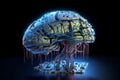 AI generated digital brain with connected wires Royalty Free Stock Photo