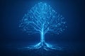 AI generated digital circuit tree combining nature and technology with glowing blue lines abstract structure symbolizing data Royalty Free Stock Photo