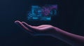 AI-generated Digital Data Hologram Floating Above Open Hand Royalty Free Stock Photo