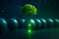AI generated digital earth network with a green tree symbolizing sustainable technology clean energy and future connectivity on a Royalty Free Stock Photo