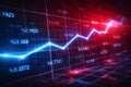 AI generated digital financial line chart with percentage data and glowing grid background representing market analytics Royalty Free Stock Photo