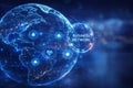 AI generated digital globe with connected icons and hologram data lines showing global business network cloud computing big data Royalty Free Stock Photo