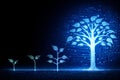 AI generated digital growth illustration showing data seedlings evolving into a large technology tree binary code circuits Royalty Free Stock Photo