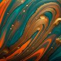 AI-Generated Digital Illustration of Teal and Orange Waves with Gold Accents Royalty Free Stock Photo