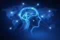 AI generated digital illustration human brain and head connected to global data network symbolizing artificial intelligence brain Royalty Free Stock Photo
