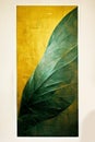 Digital abstract art printable gold and green leafs wall art