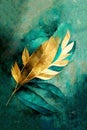 Digital abstract art printable gold and green leafs wall art