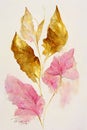 Digital abstract art printable gold and soft pink leafs wall art