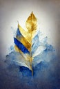 Digital abstract art watercolor printable blue and golden leaf