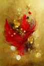 Digital abstract art watercolor printable gold and red leafs