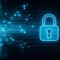 AI generated digital padlock with binary code and circuit lines symbolizing global cybersecurity data encryption privacy and Royalty Free Stock Photo