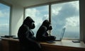 two monkeys sitting on window sie Royalty Free Stock Photo