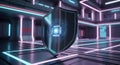 Futuristic Cyber Shield Protecting Data Infrastructure in Neon Tech Environment Royalty Free Stock Photo