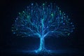 AI generated digital tree formed from glowing circuit lines and data networks on dark background symbolizing artificial Royalty Free Stock Photo