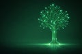 AI generated digital tree made of green circuit lines and glowing nodes symbolizing artificial intelligence data flow sustainable Royalty Free Stock Photo
