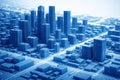 AI generated digital twin smart city model with blue urban structures isometric perspective modern planning technology Royalty Free Stock Photo