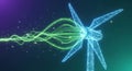 Futuristic Wind Turbine Digitally Visualizing Green Energy Flow and Renewable Power Concepts. Royalty Free Stock Photo