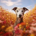 ai generated dog sitting in lots of red flowers