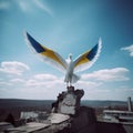 AI-generated dove of peace with wings in the colors of blue and yellow of Ukraine