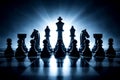 Chess Army With Central King Backlit Symbolizing Authority Strategy And Command Royalty Free Stock Photo