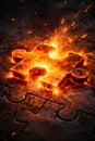 Burning Puzzle Piece Representing Missing Solution Challenge And Intense Problem Solving Royalty Free Stock Photo