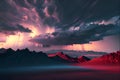 AI generated Dramatic Stormy Sky During Sunset with Mountains Royalty Free Stock Photo