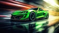 AI Generated Drift Away A Thrilling and Cool Photo of a Light Green and Black Sports Car Drifting Around a Curve on a Race Track Royalty Free Stock Photo