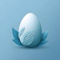 easter egg with leaves on calm blue background Royalty Free Stock Photo
