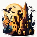 Spooky Castle with Ghosts and Bats, Made with Generative AI