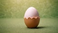 an egg is sitting in an egg shell on a green background Royalty Free Stock Photo