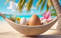 Ai generated eggs on a hammock on a tropical beach Royalty Free Stock Photo